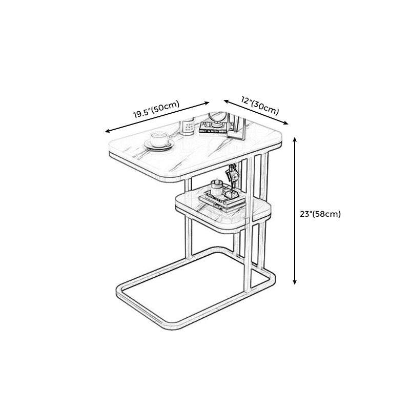 Frame Base Design Is White/black Rectangular Stone Plate Top Side Table
