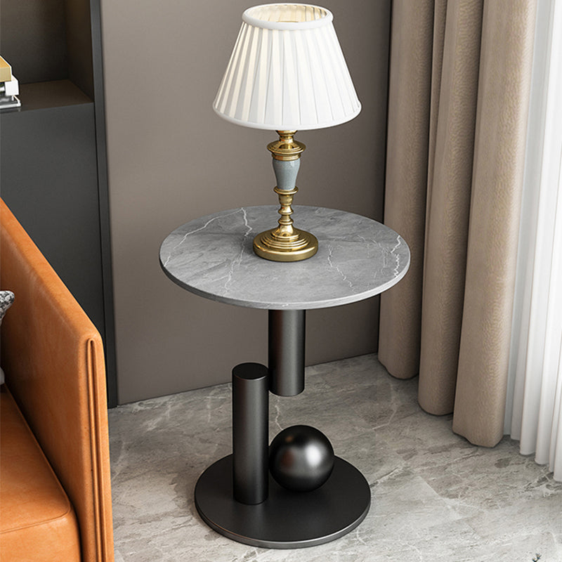 Modern Style Metal Base Slate Top Grey/black Gold/white Round Side Table