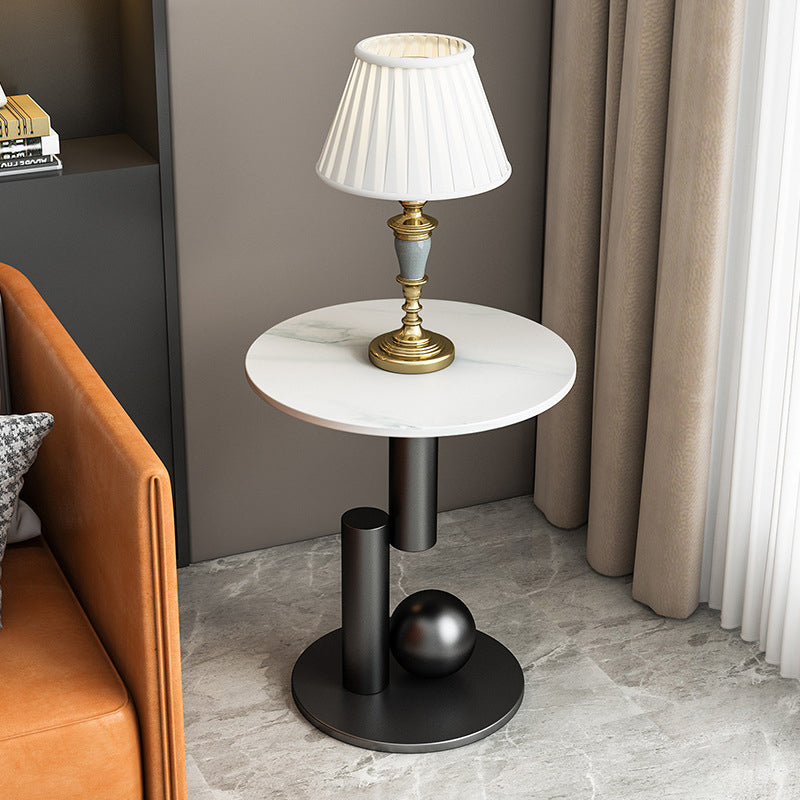 Modern Style Metal Base Slate Top Grey/black Gold/white Round Side Table