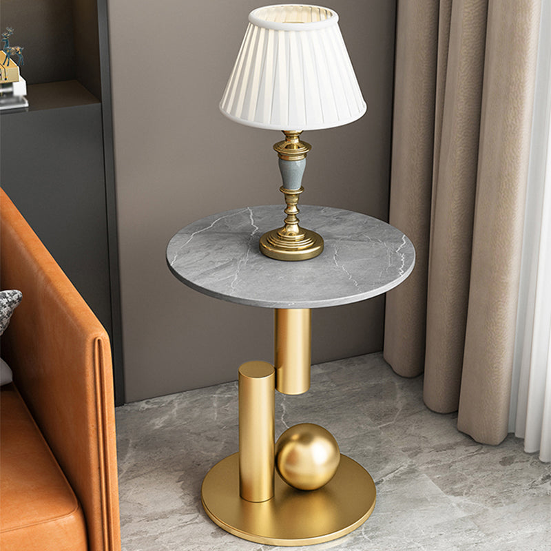 Modern Style Metal Base Slate Top Grey/black Gold/white Round Side Table