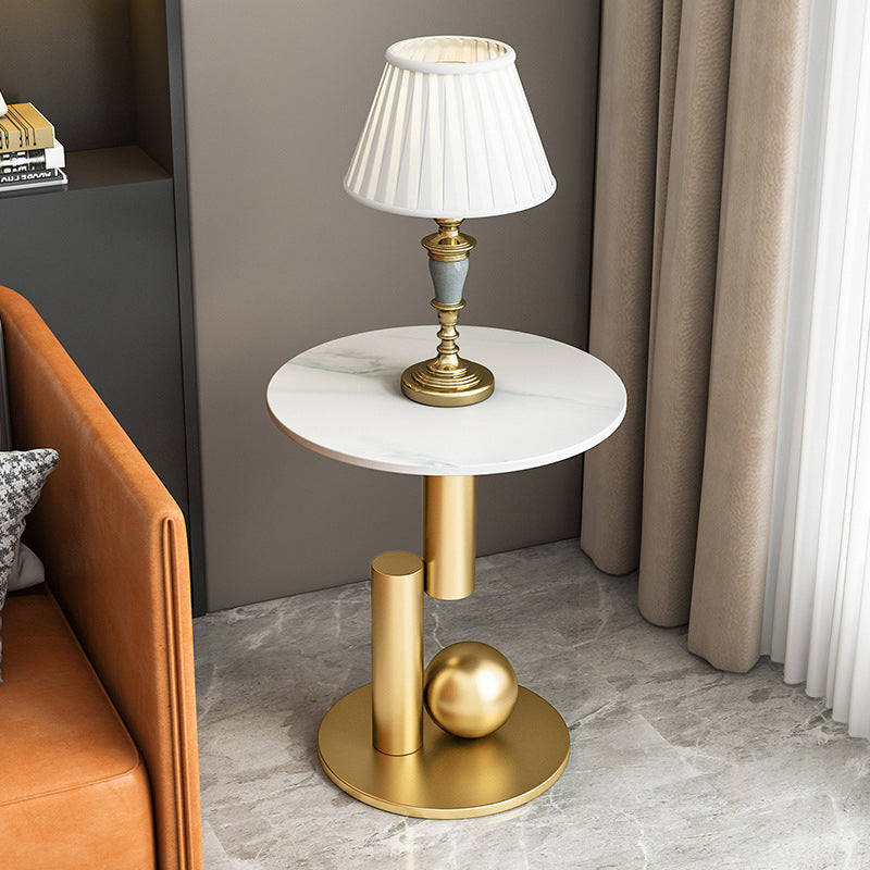 Modern Style Metal Base Slate Top Grey/black Gold/white Round Side Table