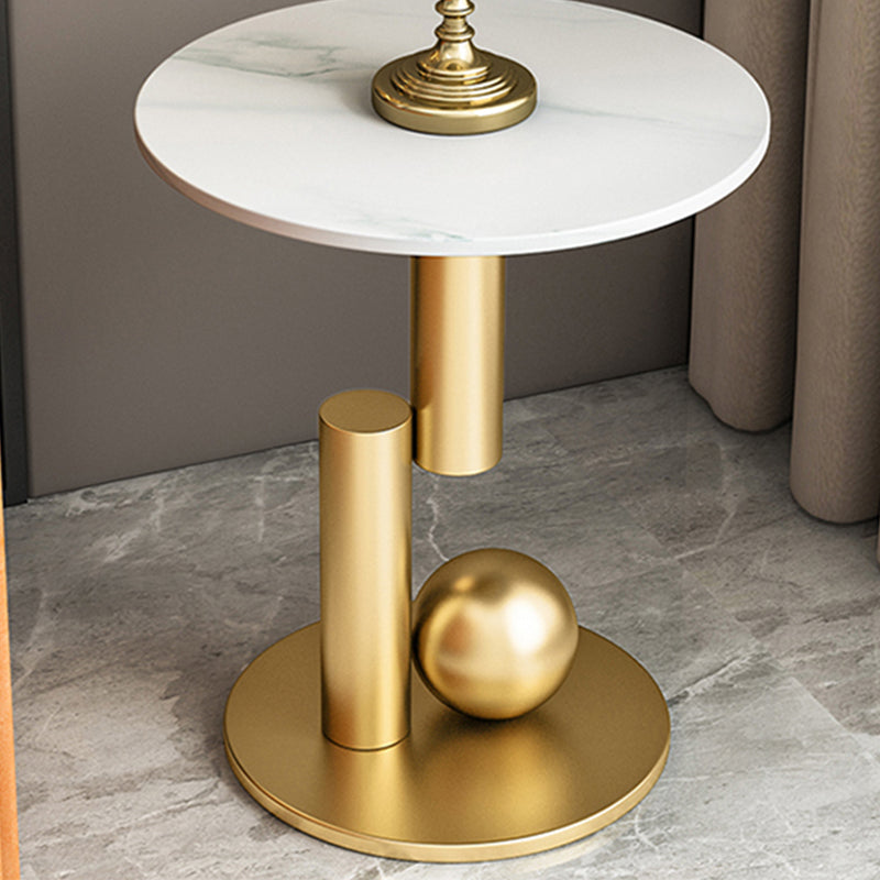Modern Style Metal Base Slate Top Grey/black Gold/white Round Side Table