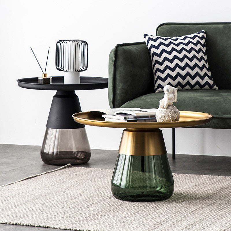 Modern Style Metal Desktop Glass Base Can Be Stored Round Side Table