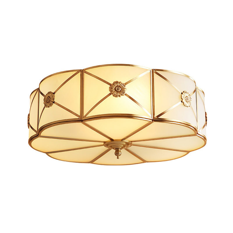 Colonial Style Ceiling Light Simple Flush Mount Ceiling Lamp with Glass Shade for Bedroom