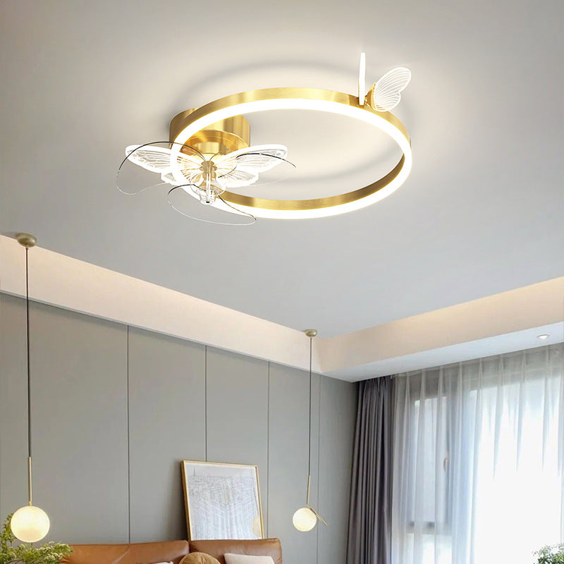 Metal Round Fan Ceiling Lighting Modern Style 1-Light Flush Mount Lamp