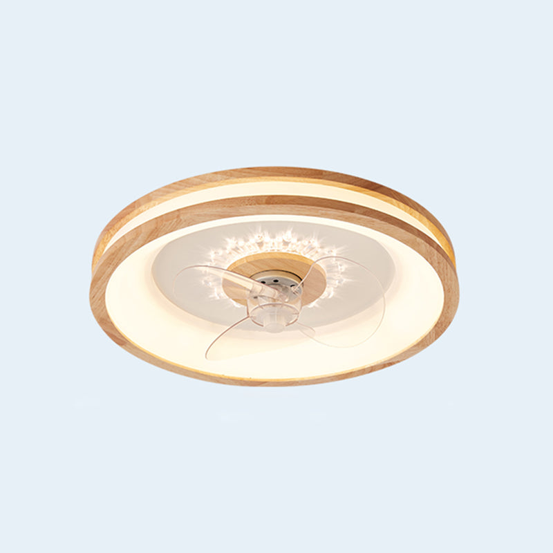 LED Wooden Ceiling Fan Light Modern Ceiling Mount Lamp with Acrylic Shade for Living Room