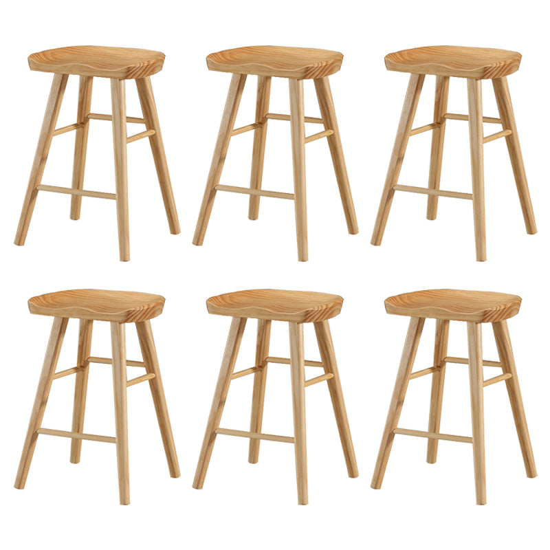 Coffee Shop Contemporary Wood Seat Barstool Wood 4 Legs Bar Stool with Pedal