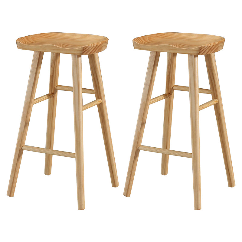Coffee Shop Contemporary Wood Seat Barstool Wood 4 Legs Bar Stool with Pedal