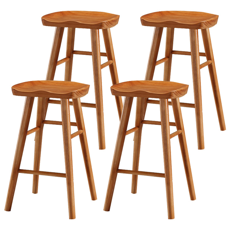 Coffee Shop Contemporary Wood Seat Barstool Wood 4 Legs Bar Stool with Pedal