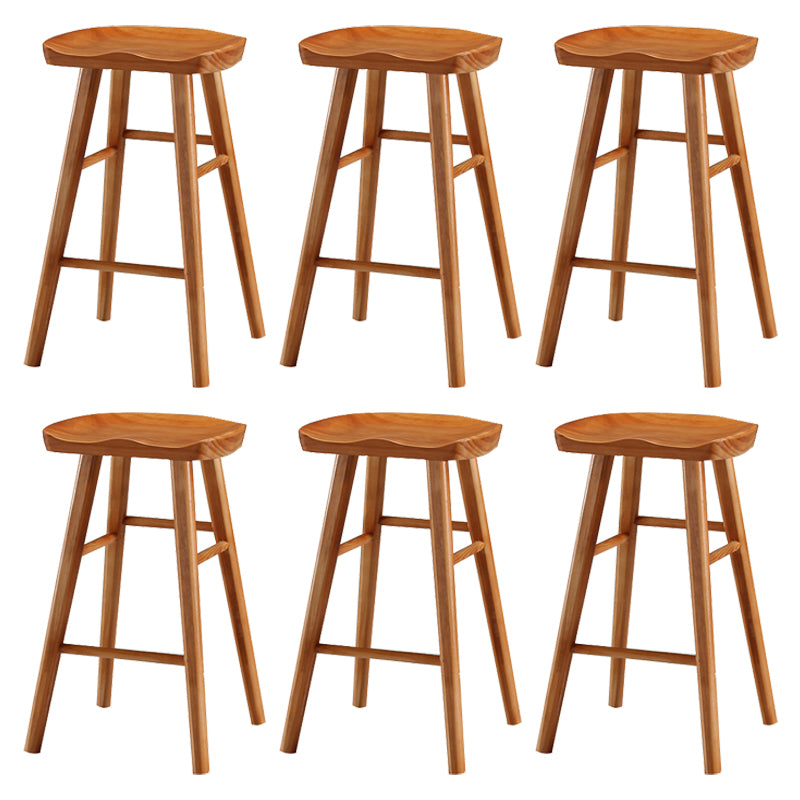 Coffee Shop Contemporary Wood Seat Barstool Wood 4 Legs Bar Stool with Pedal