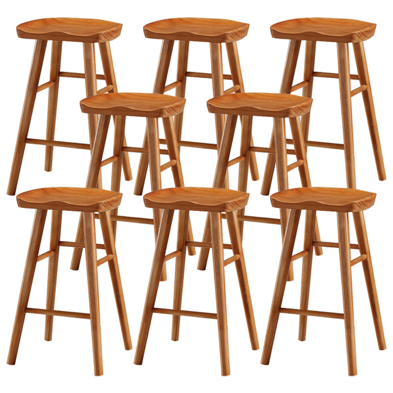Coffee Shop Contemporary Wood Seat Barstool Wood 4 Legs Bar Stool with Pedal