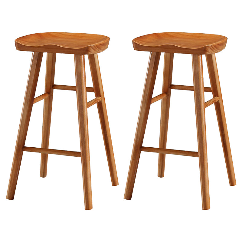 Coffee Shop Contemporary Wood Seat Barstool Wood 4 Legs Bar Stool with Pedal