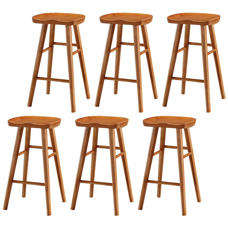 Coffee Shop Contemporary Wood Seat Barstool Wood 4 Legs Bar Stool with Pedal