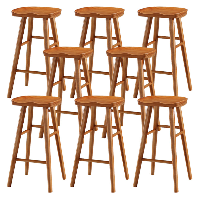 Coffee Shop Contemporary Wood Seat Barstool Wood 4 Legs Bar Stool with Pedal
