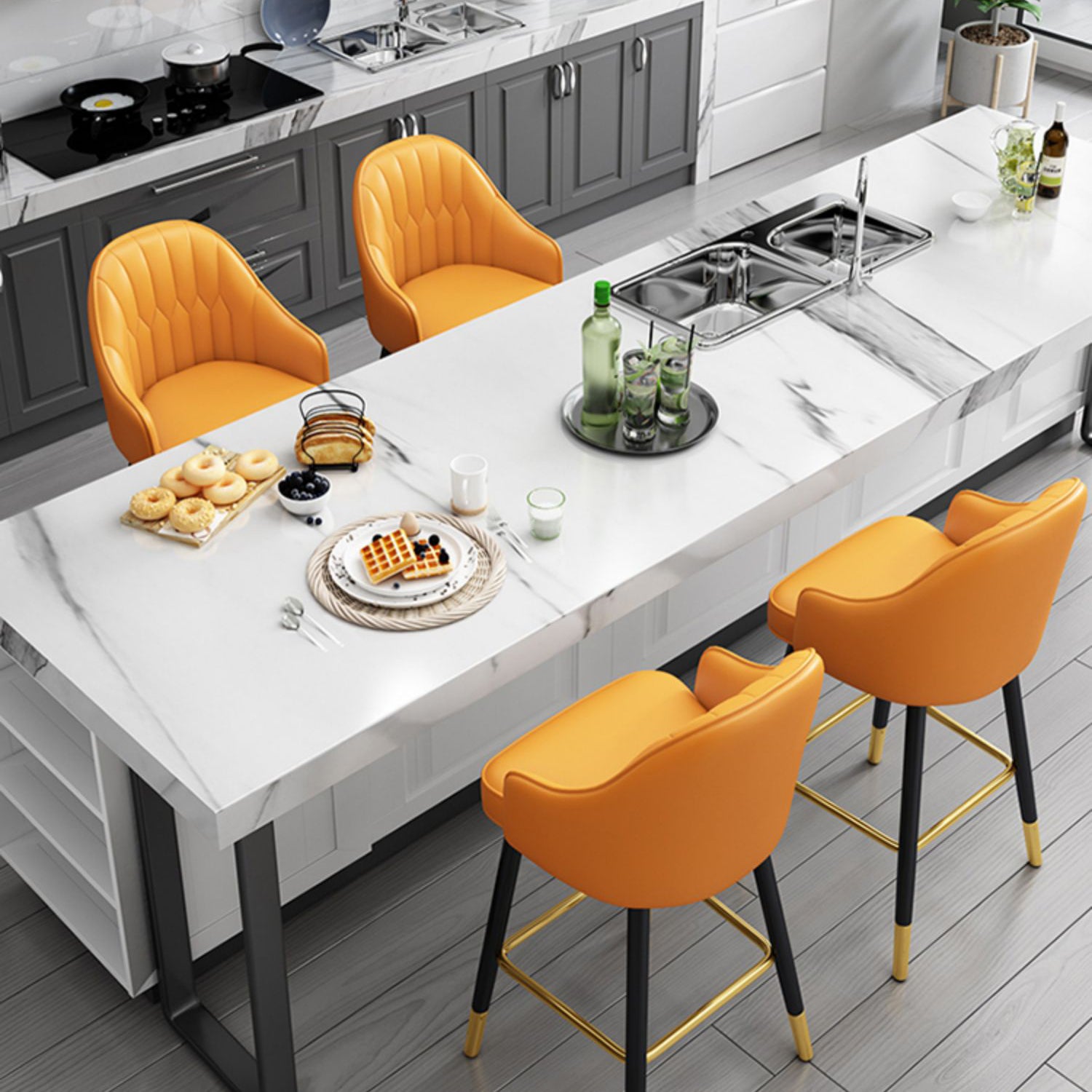 Leather Seat Barstool Nordic Style Iron Pedestal Bar Stool for Dining Room