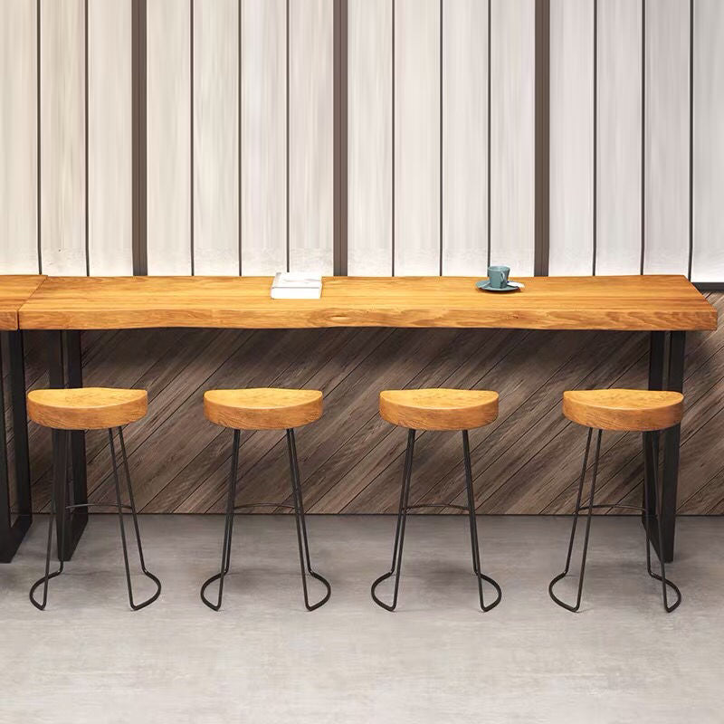 Industrial Rectangle Solid Wood Bar Table Set 1/5 Pieces Counter Table with Stools