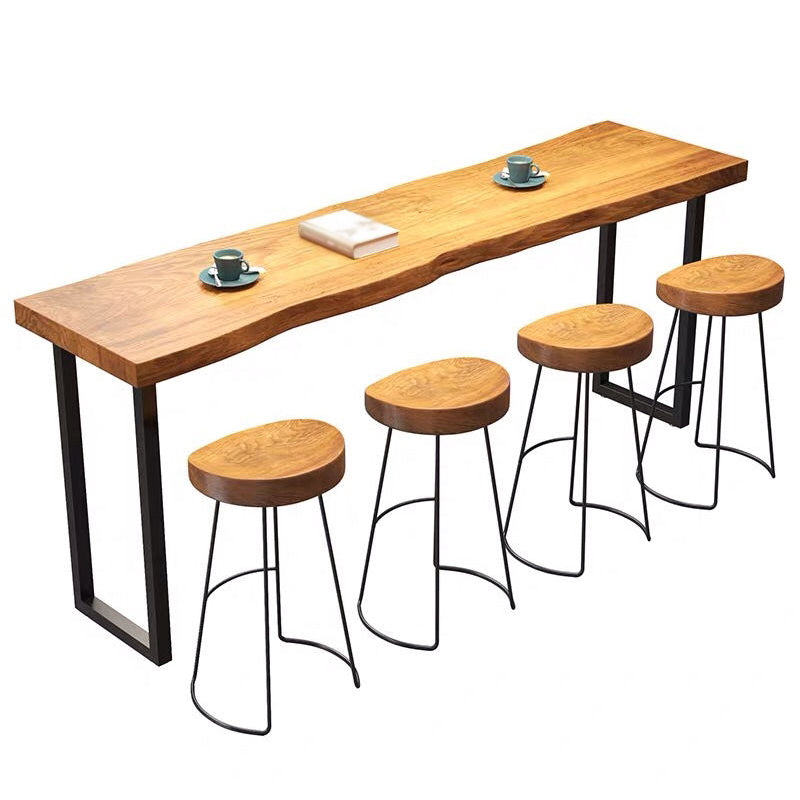 Industrial Rectangle Solid Wood Bar Table Set 1/5 Pieces Counter Table with Stools