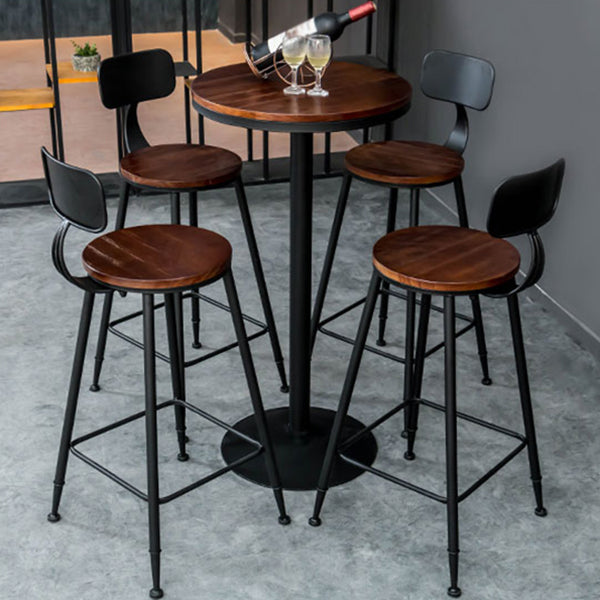Industrial 1/3/5 Pieces Bar Table Set Round Pine Wood Counter Table with High Stools