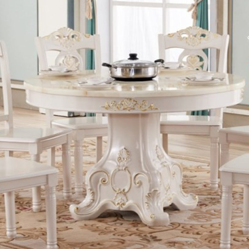 Oak Wood Base Victorian Dining Table Round Marble Top Table with Pedestal