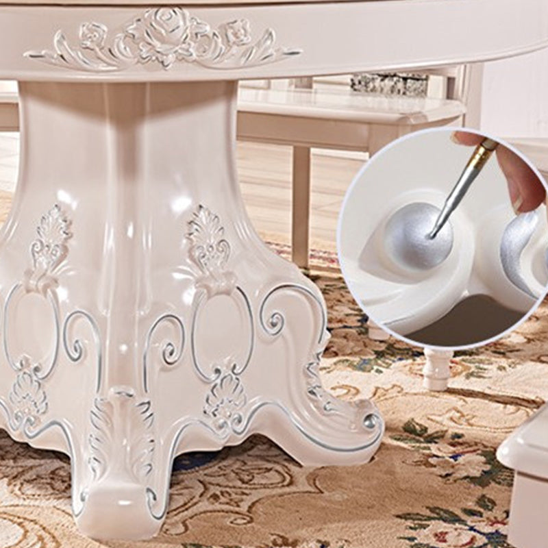 Oak Wood Base Victorian Dining Table Round Marble Top Table with Pedestal