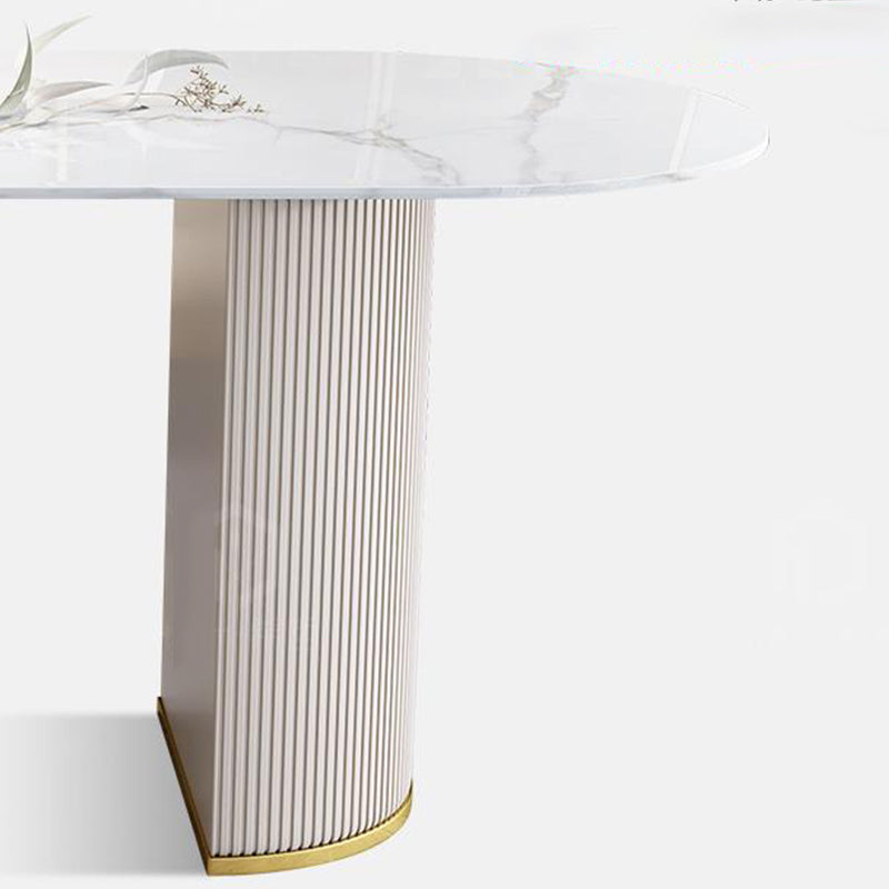 Free Form White Dining Table Sintered Stone Table Luxury of Double Pedestal