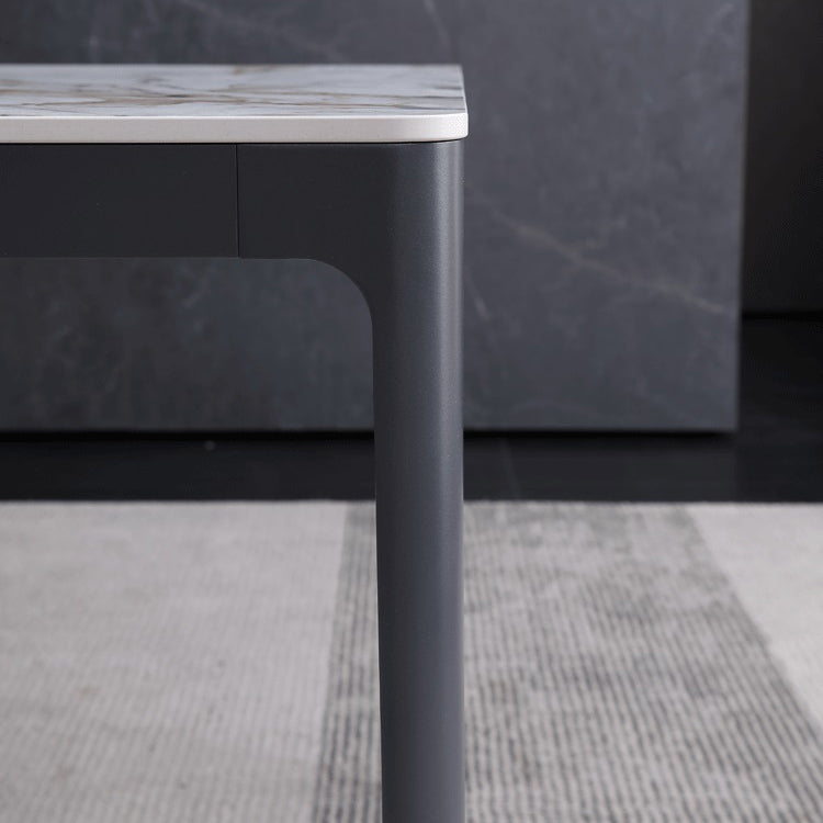 Metal Contemporary Rectangular Dining Table with 4 Legs Sintered Stone Table for Home