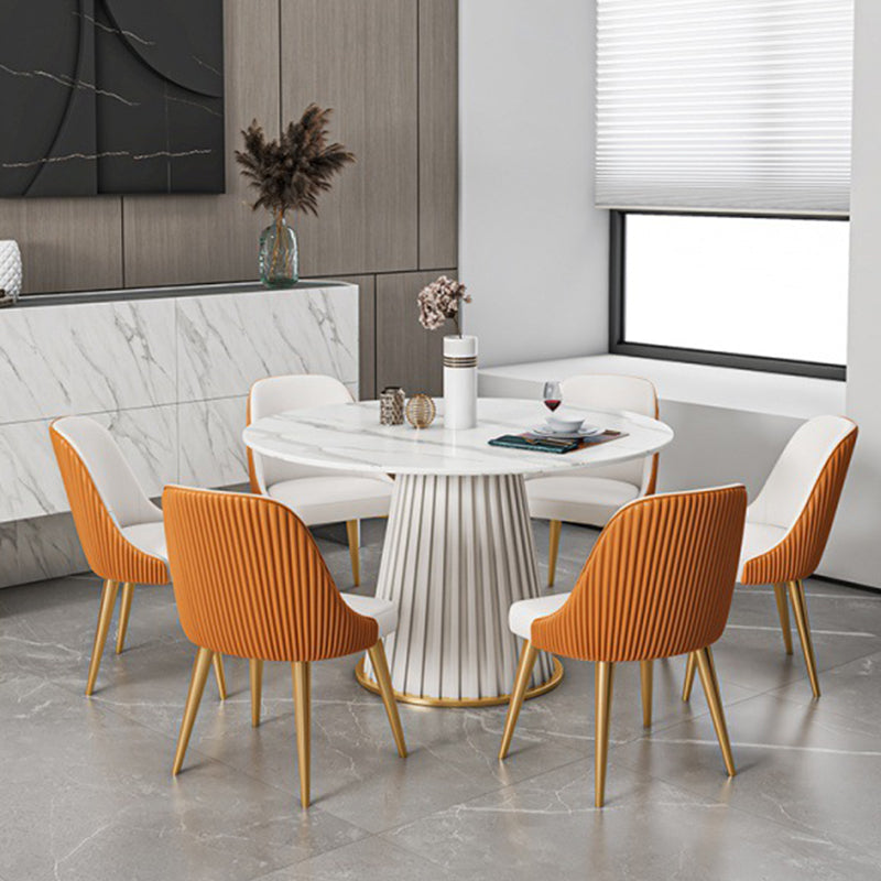 Contemporary Round Dining Table White Sintered Stone Top Pedestal Table for Home