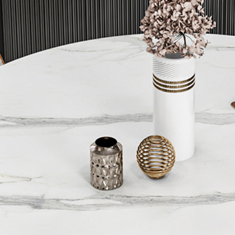 Contemporary Round Dining Table White Sintered Stone Top Pedestal Table for Home