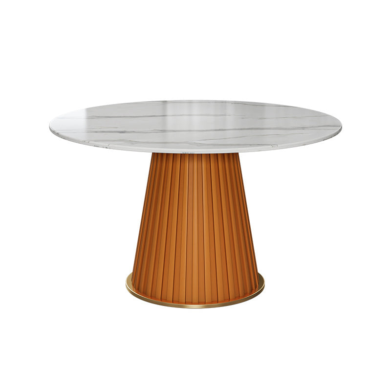 Contemporary Round Dining Table White Sintered Stone Top Pedestal Table for Home