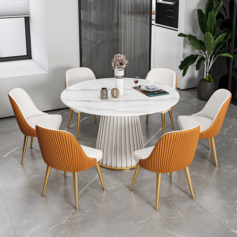Contemporary Round Dining Table White Sintered Stone Top Pedestal Table for Home