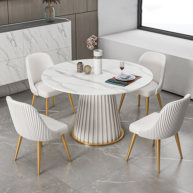 Contemporary Round Dining Table White Sintered Stone Top Pedestal Table for Home