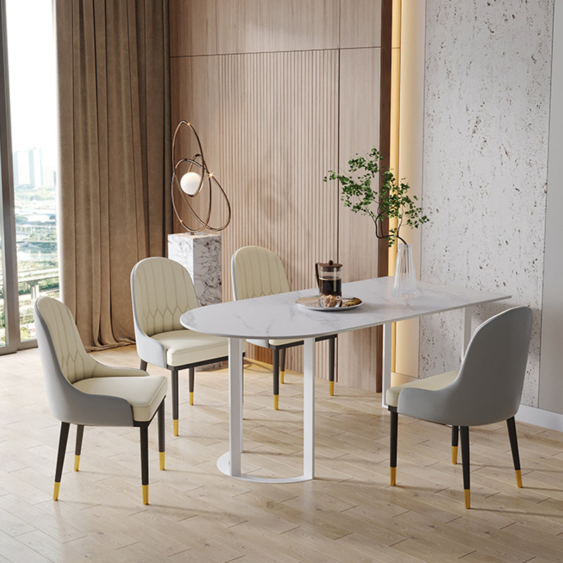 Contemporary Style Dining Table Stone Dining Room Table with Double Pedestal