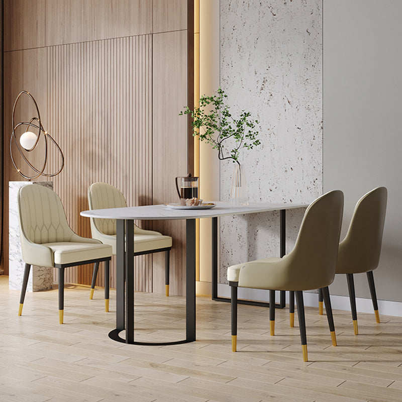 Contemporary Style Dining Table Stone Dining Room Table with Double Pedestal