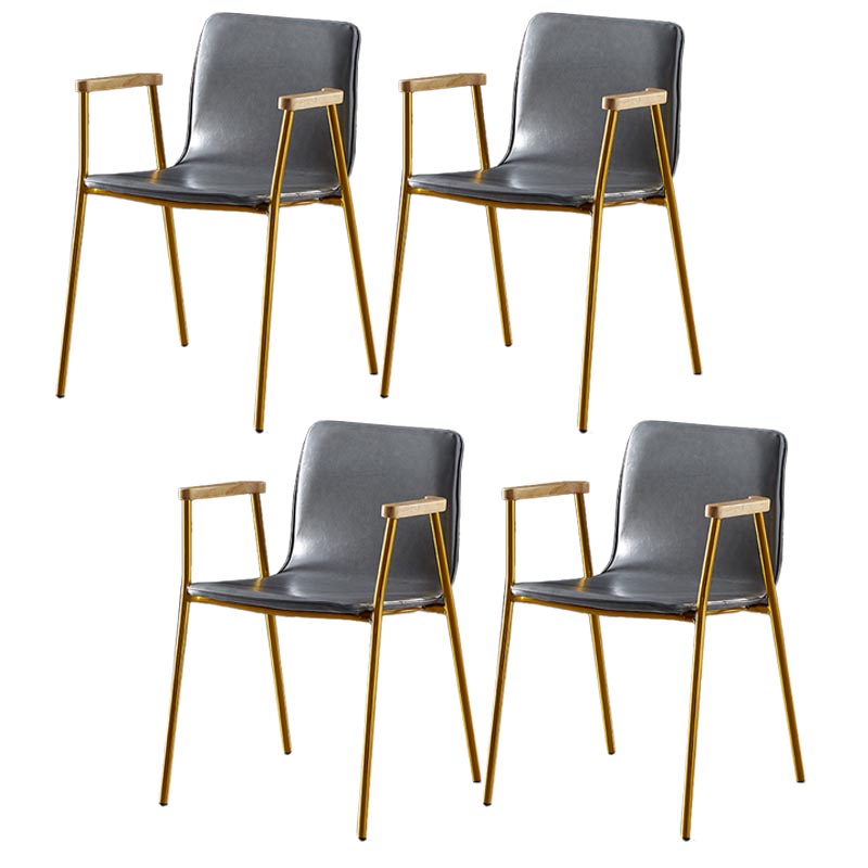 Industrial Dining Arm Chair Leather Dining Chair with Metal Base