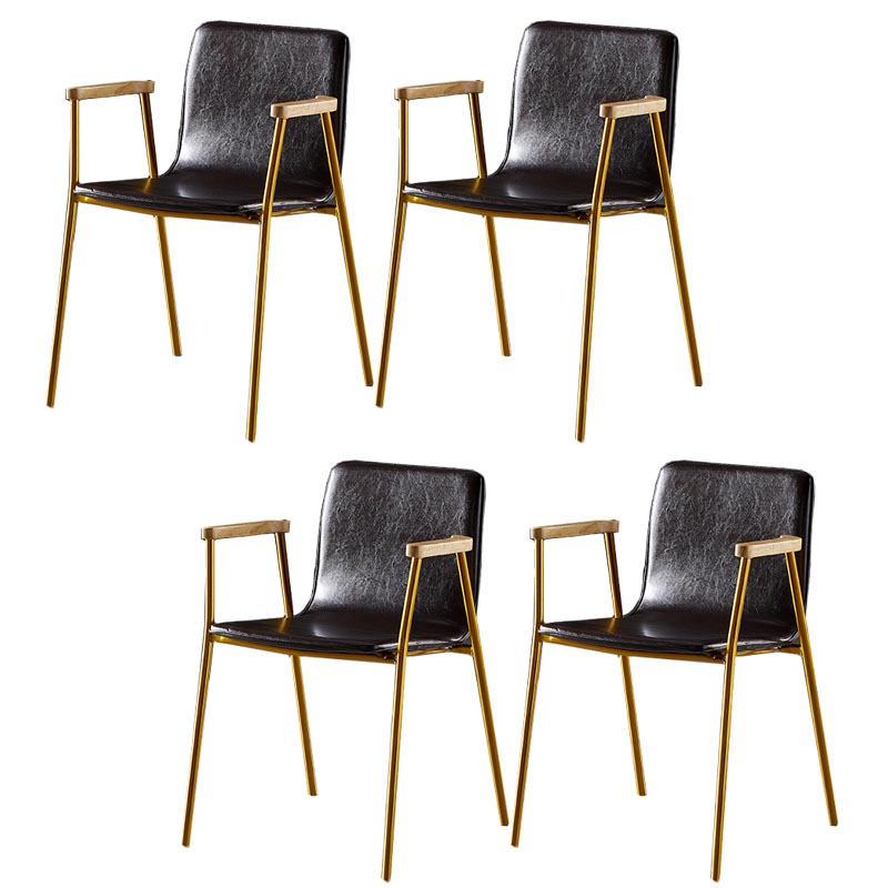 Industrial Dining Arm Chair Leather Dining Chair with Metal Base