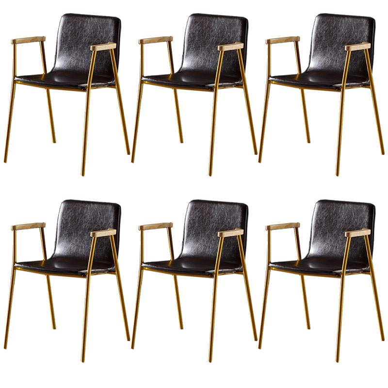 Industrial Dining Arm Chair Leather Dining Chair with Metal Base