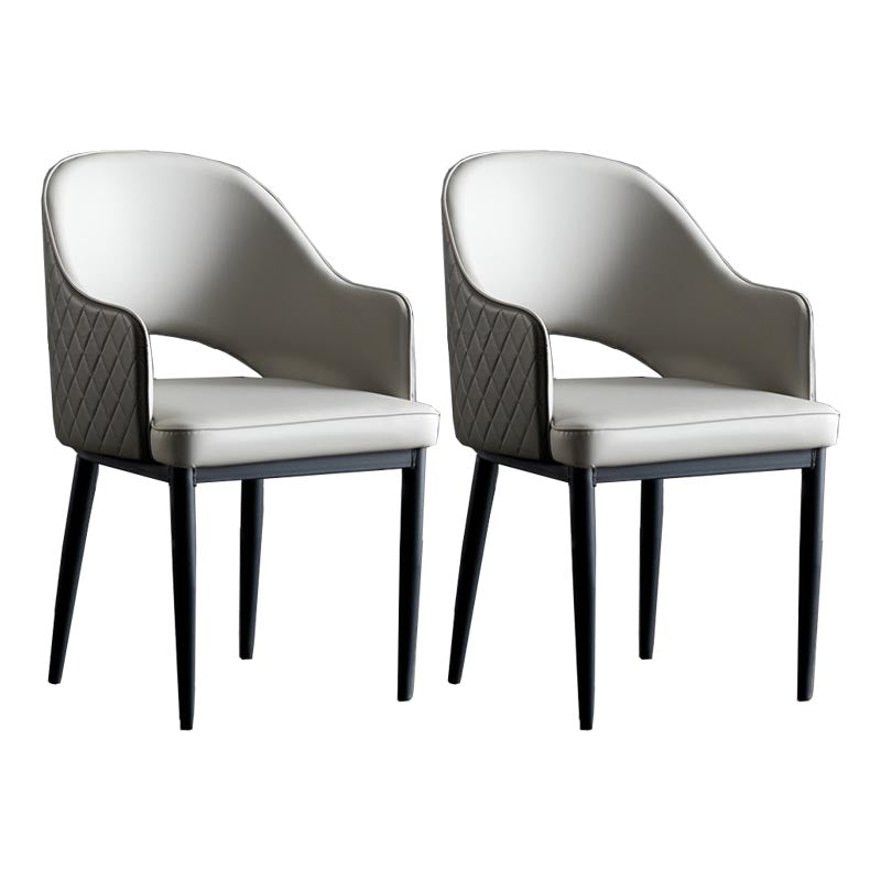 Glam Leather Dining Chair Open Back Dining Side Furniture with Iron Legs in Matte Finish