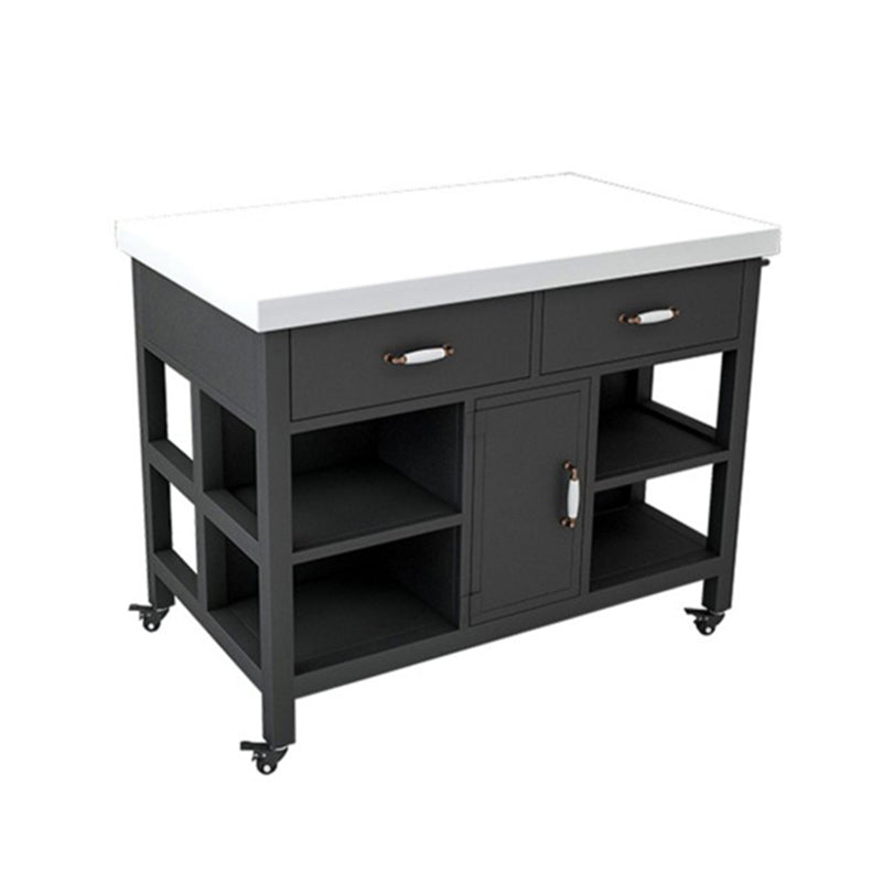 Industrial Rolling Kitchen Island Table Stone Kitchen Island, 33.46" High