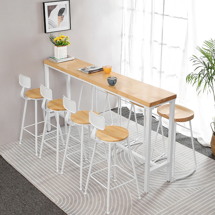 Industrial Rectangle Solid Wood Bar Table Set 1/5/9 Pieces Counter Table with High Stools