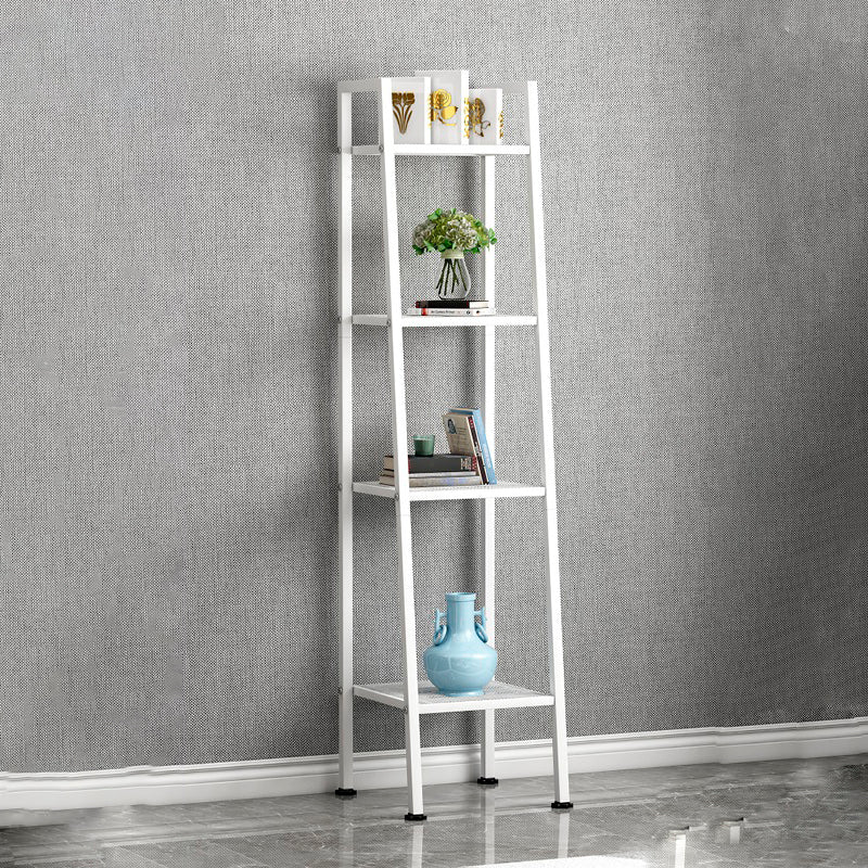 Contemporary Style Ladder Bookshelf Metal Open Back Bookcase for Office