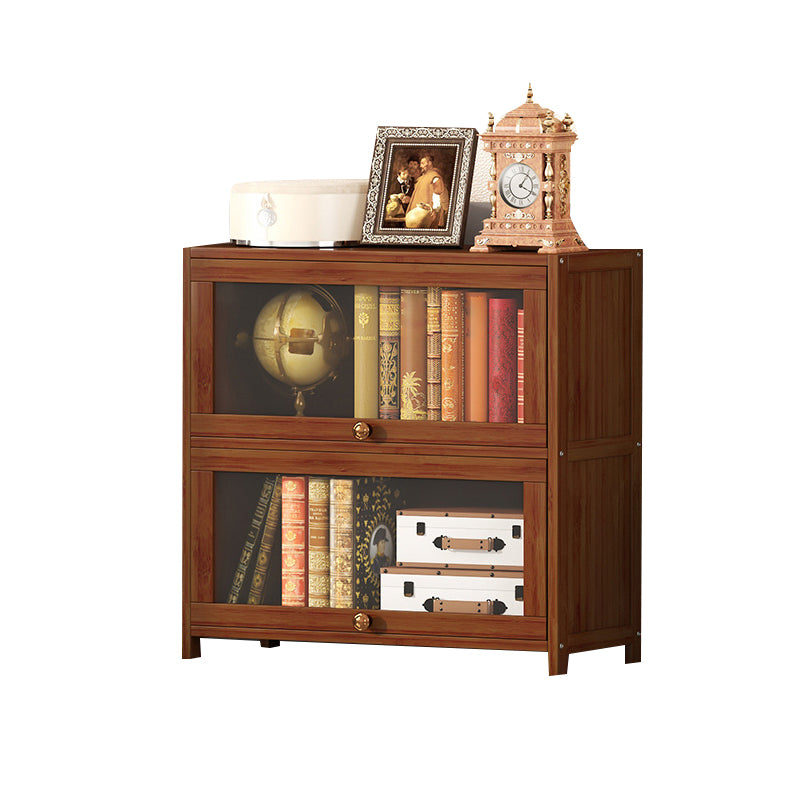 Contemporary Brown Bamboo Bookshelf Closed Back Bookcase with Door for Home Office