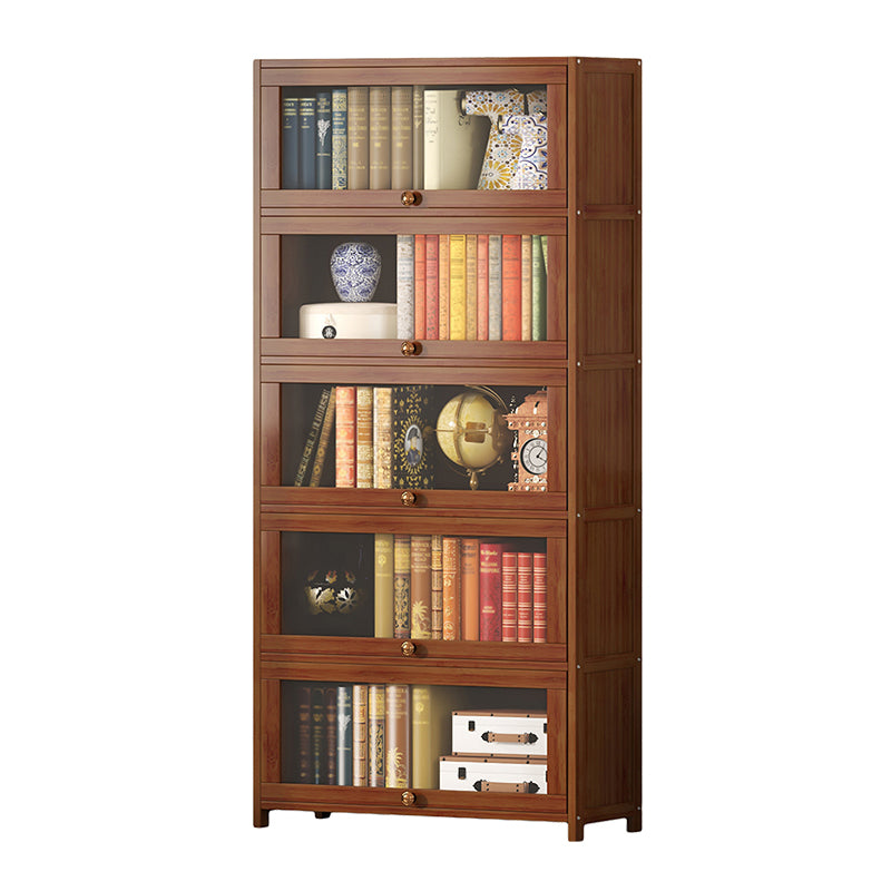 Contemporary Brown Bamboo Bookshelf Closed Back Bookcase with Door for Home Office