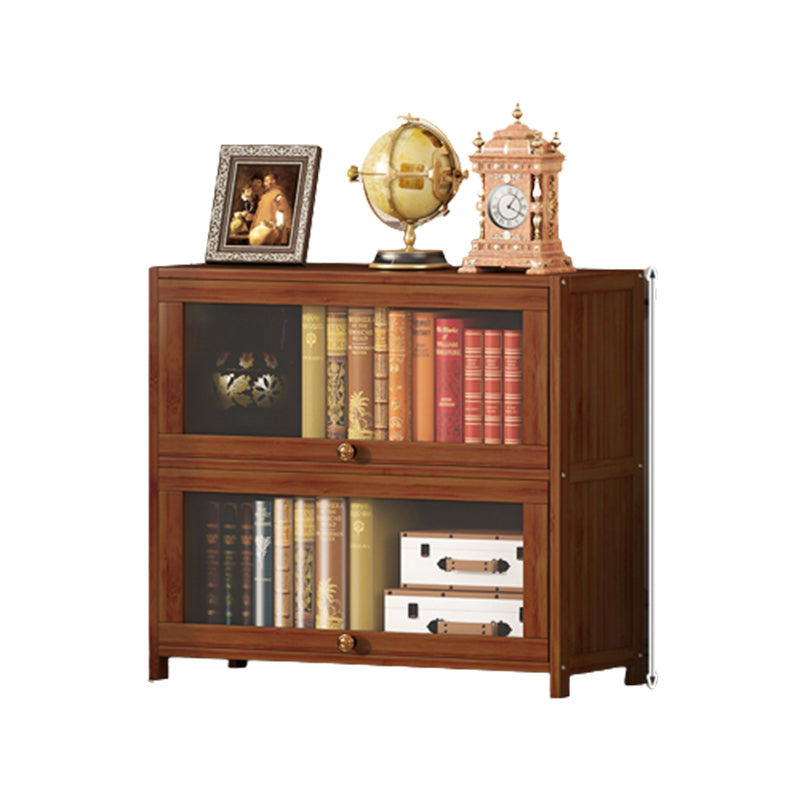 Contemporary Brown Bamboo Bookshelf Closed Back Bookcase with Door for Home Office