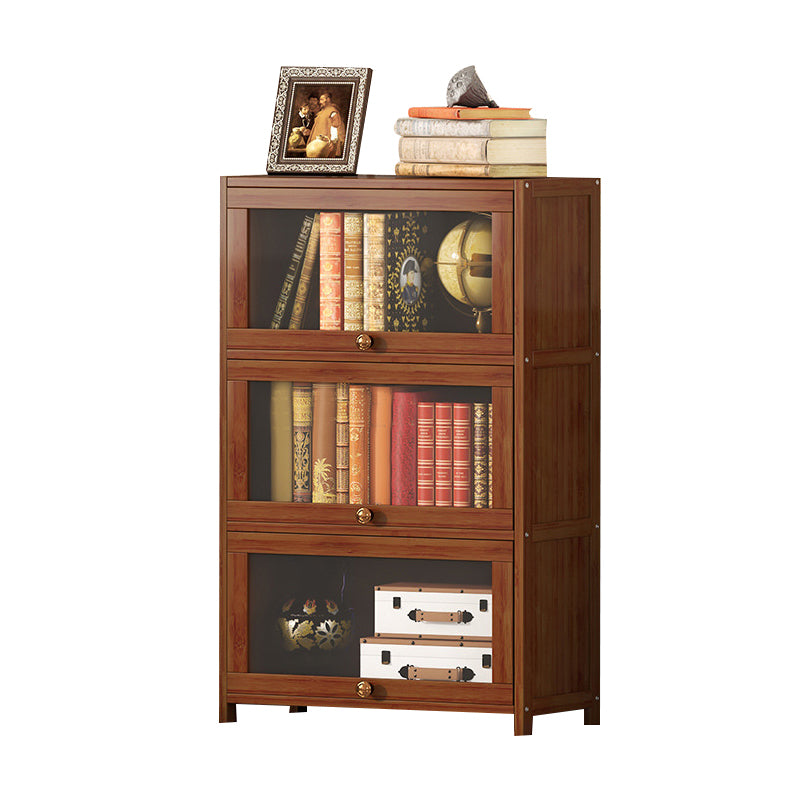 Contemporary Brown Bamboo Bookshelf Closed Back Bookcase with Door for Home Office