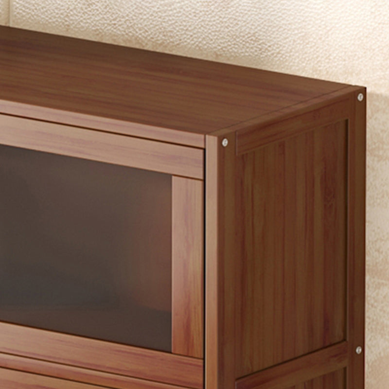 Contemporary Brown Bamboo Bookshelf Closed Back Bookcase with Door for Home Office