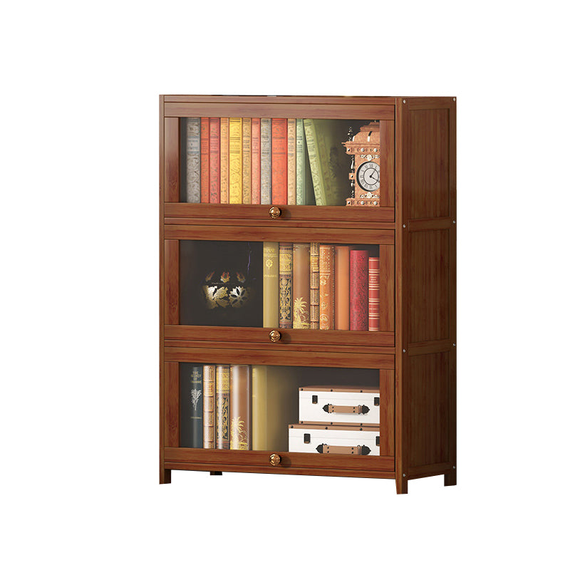 Contemporary Brown Bamboo Bookshelf Closed Back Bookcase with Door for Home Office