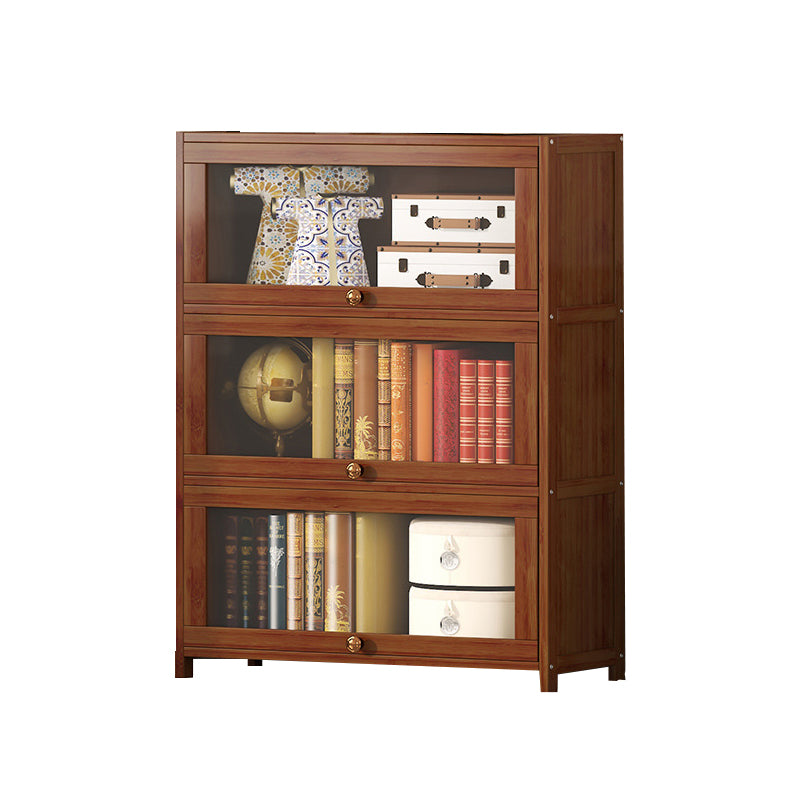 Contemporary Brown Bamboo Bookshelf Closed Back Bookcase with Door for Home Office