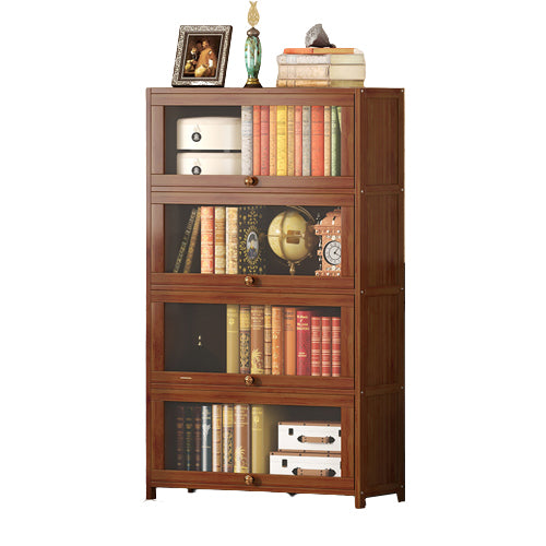 Contemporary Brown Bamboo Bookshelf Closed Back Bookcase with Door for Home Office