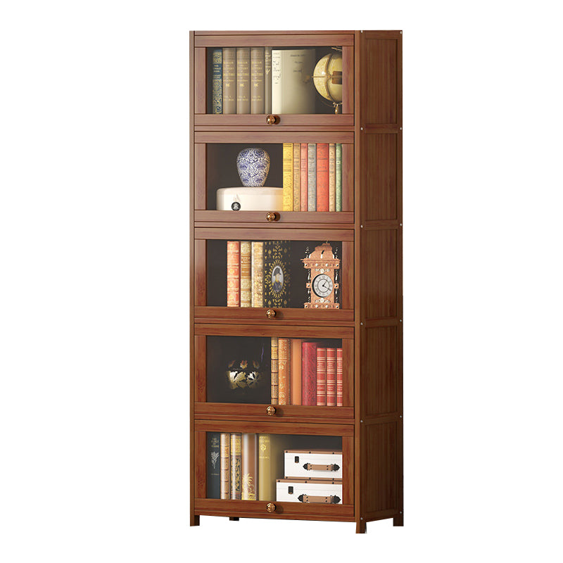 Contemporary Brown Bamboo Bookshelf Closed Back Bookcase with Door for Home Office