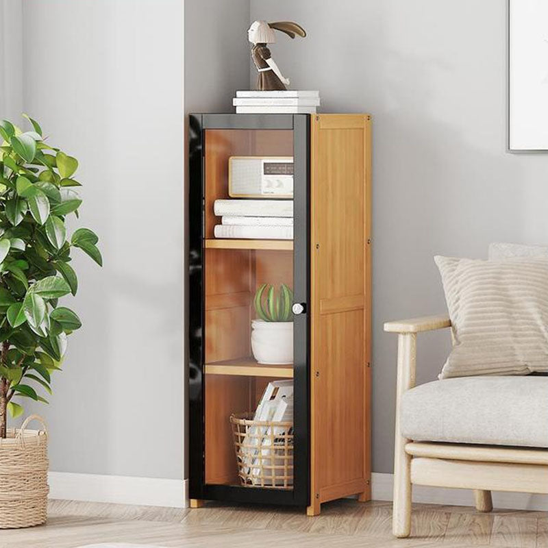 Modern Style Bookcase Bamboo Closed Back Bookshelf with Door for Home Office